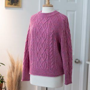 EUC J. Crew Marled Pink Donegal Cable Crewneck Chunky Knit Sweater